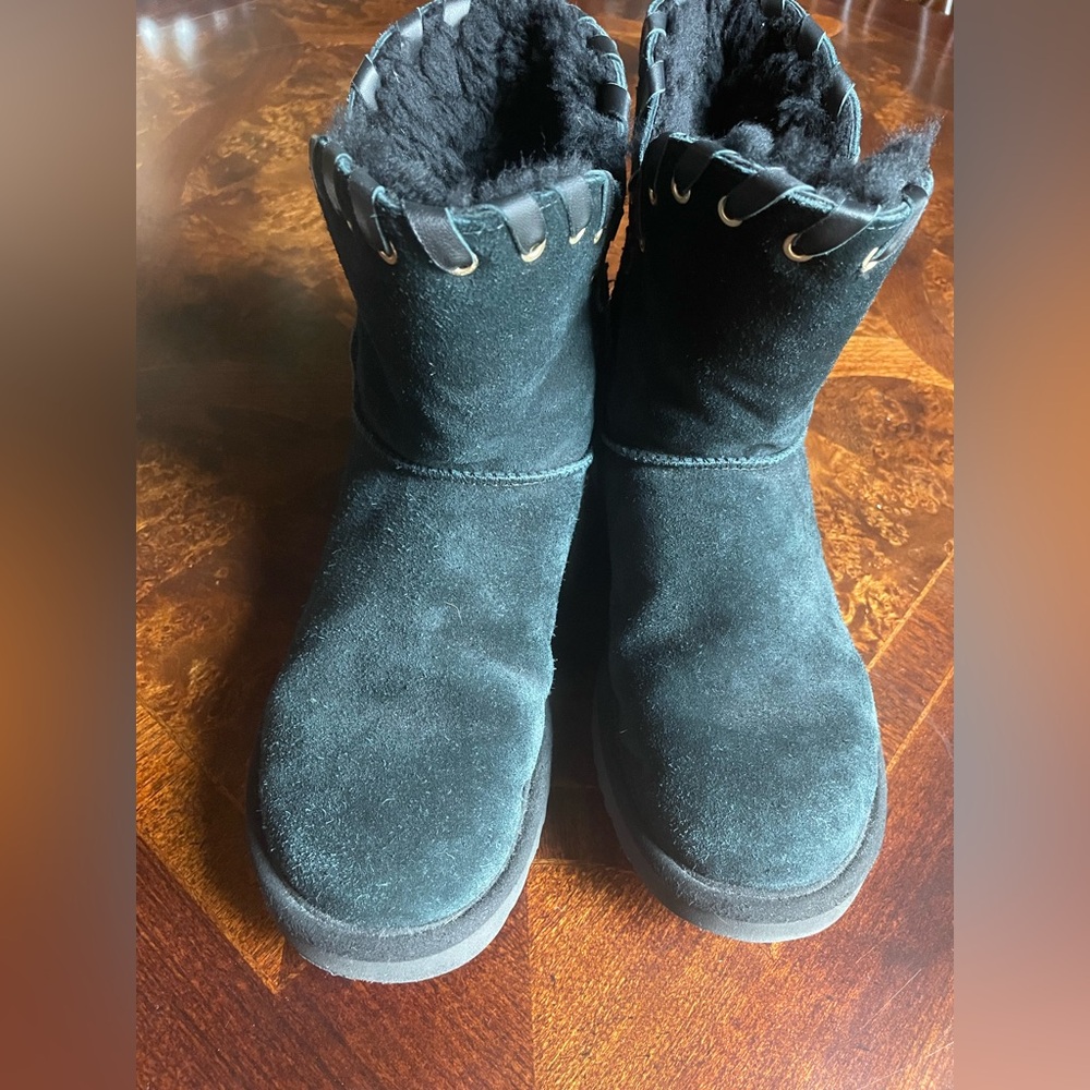 Ugg Black classic short boot with leather trim